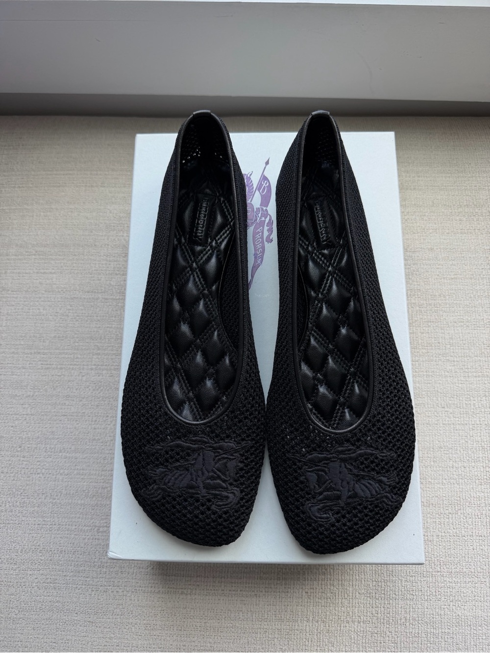 Burberry Black Embroidered Ballet Flats